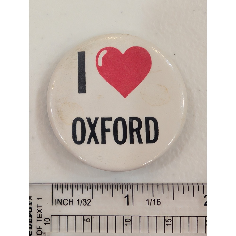 I Love Oxford Button Pin‎ Badge Souvenir Collectible City Pride Alabama MS UK CA - Picture 2 of 3